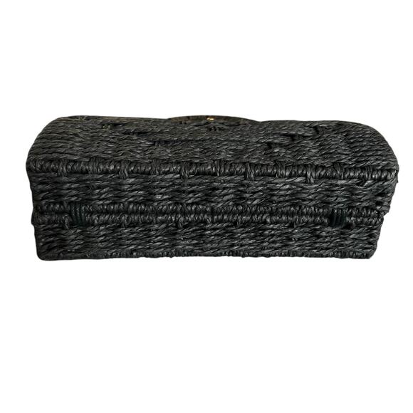 Forever 21 Black Woven Basket Handbag Purse Structured Top Handle Bag Turn Lock - Picture 9 of 10